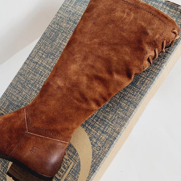Born Rust Brown Tall Suede Leather Riding Boots Lace Accents Round Toe Size 8.5 - Picture 5 of 10